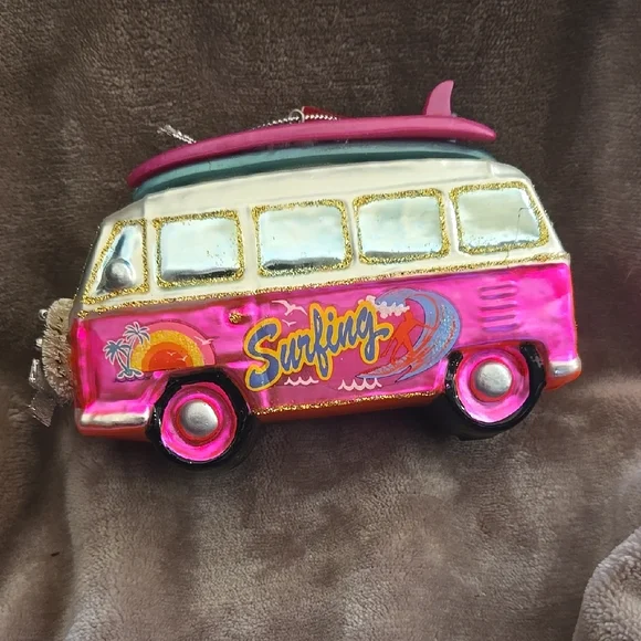 🔥 2/$9 or 3/$13 Pink Surfing Van Ornament - Picture 1 of 6